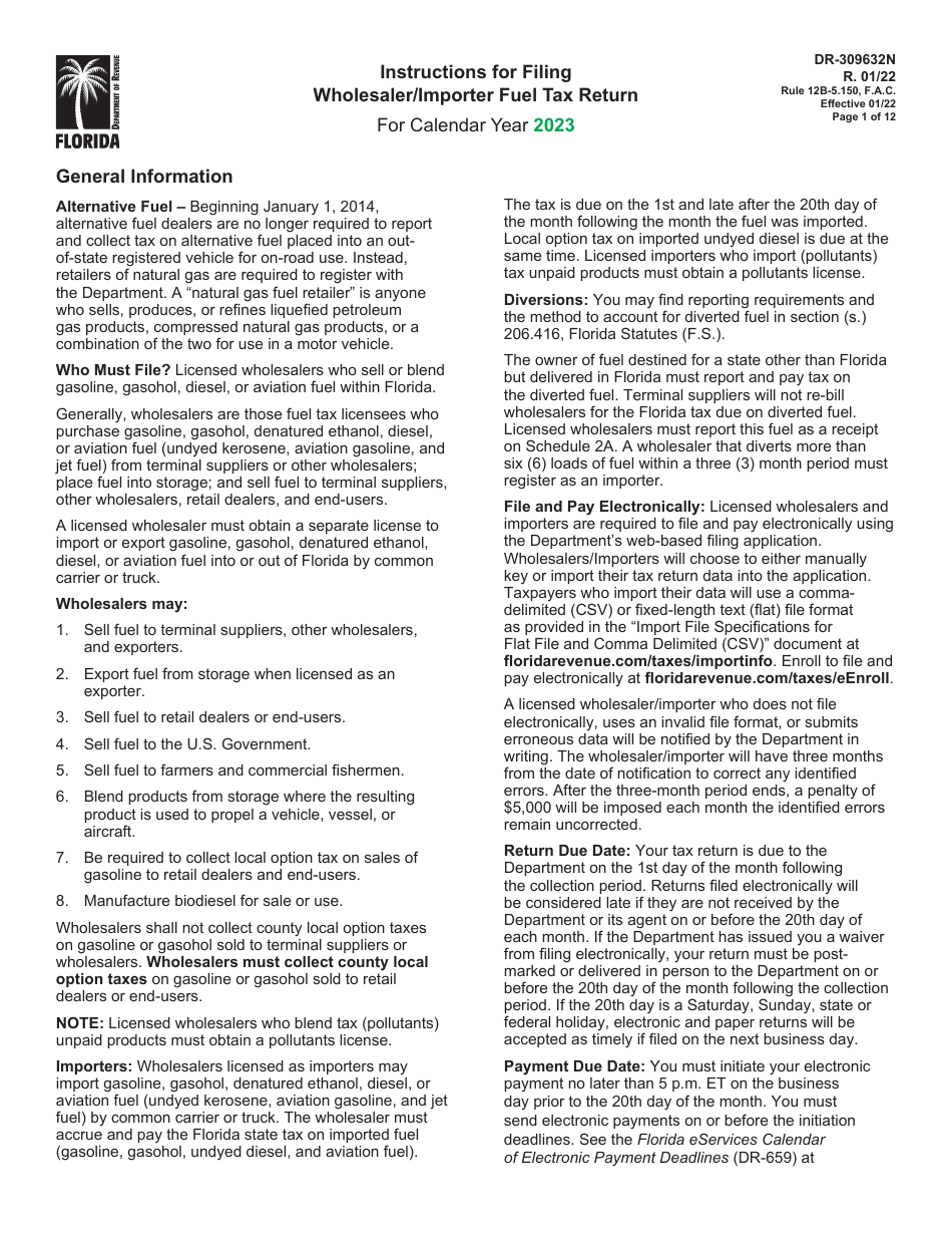 Instructions for Form DR-309632 Wholesaler / Importer Fuel Tax Return - Florida, Page 1