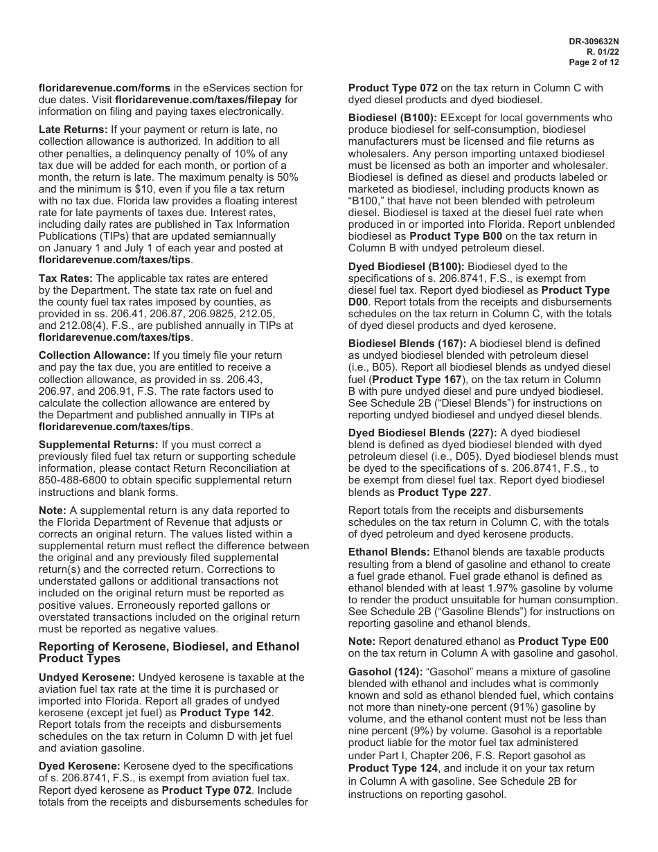 Instructions for Form DR-309632 Wholesaler / Importer Fuel Tax Return - Florida, Page 2