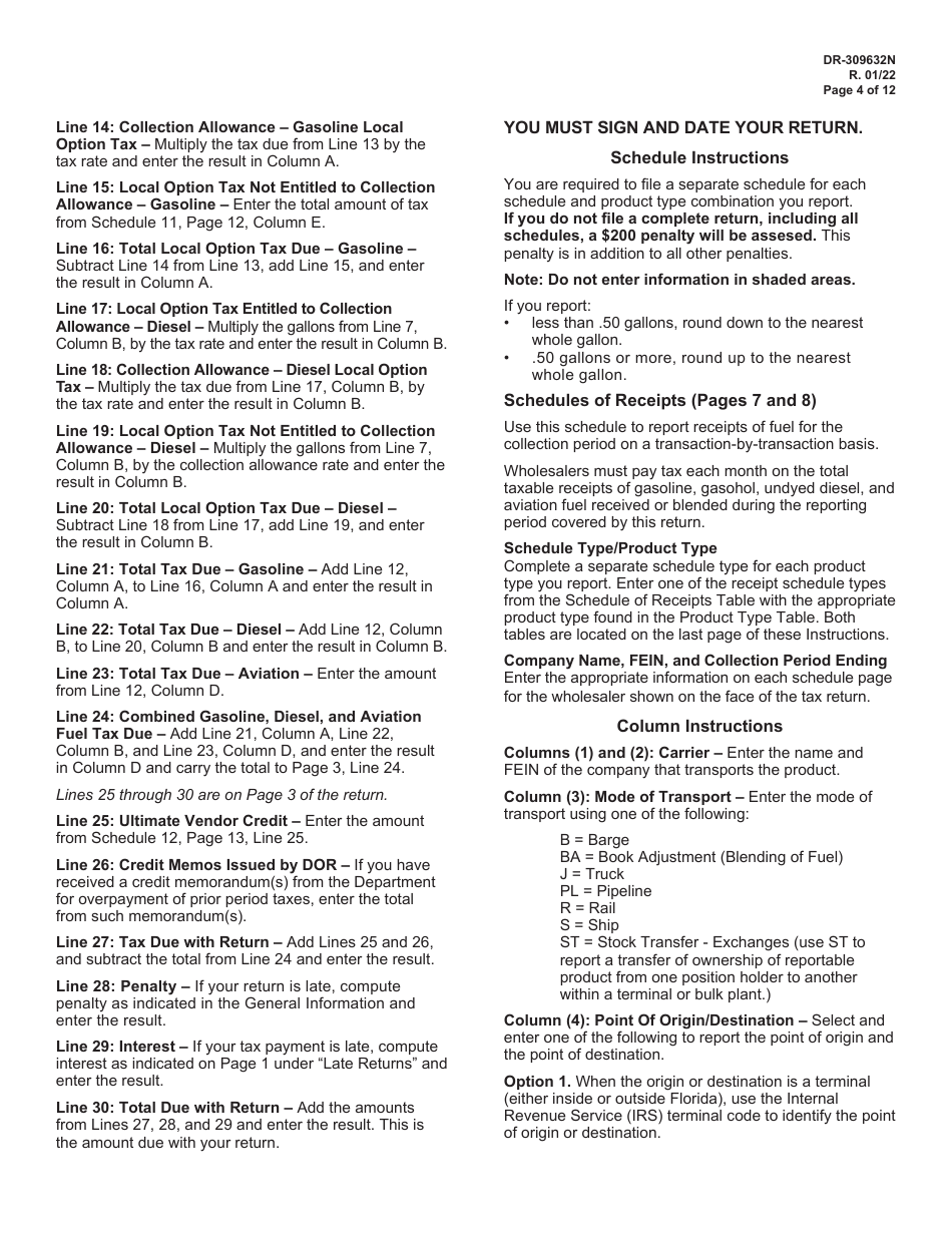 Instructions for Form DR-309632 Wholesaler / Importer Fuel Tax Return - Florida, Page 4