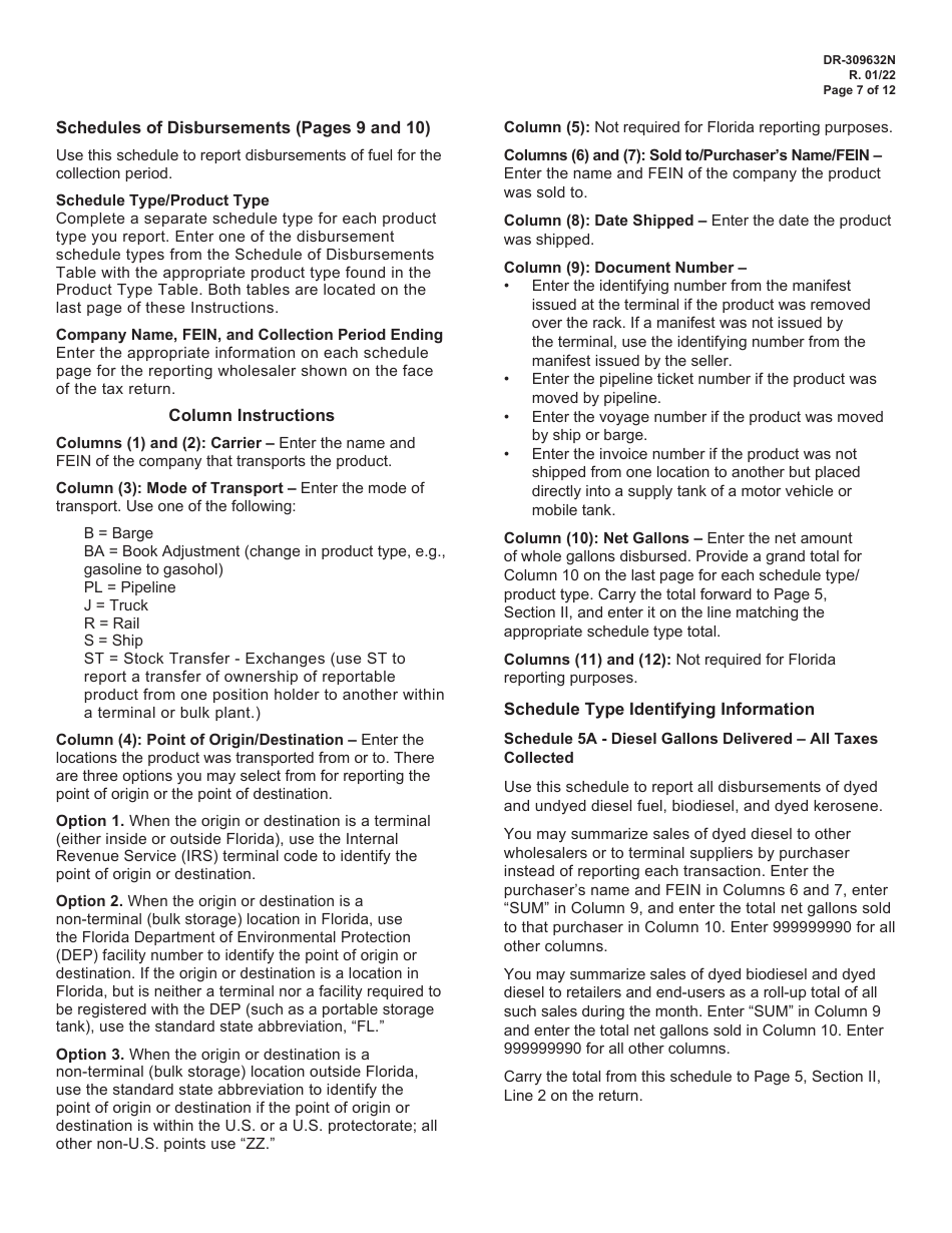 Instructions for Form DR-309632 Wholesaler / Importer Fuel Tax Return - Florida, Page 7