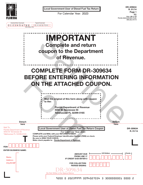 Form DR-309634 Local Government User of Diesel Fuel Tax Return - Sample - Florida, 2023