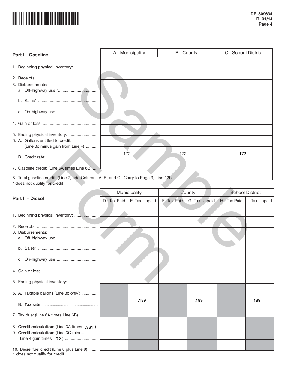 Form DR-309634 Local Government User of Diesel Fuel Tax Return - Sample - Florida, Page 4