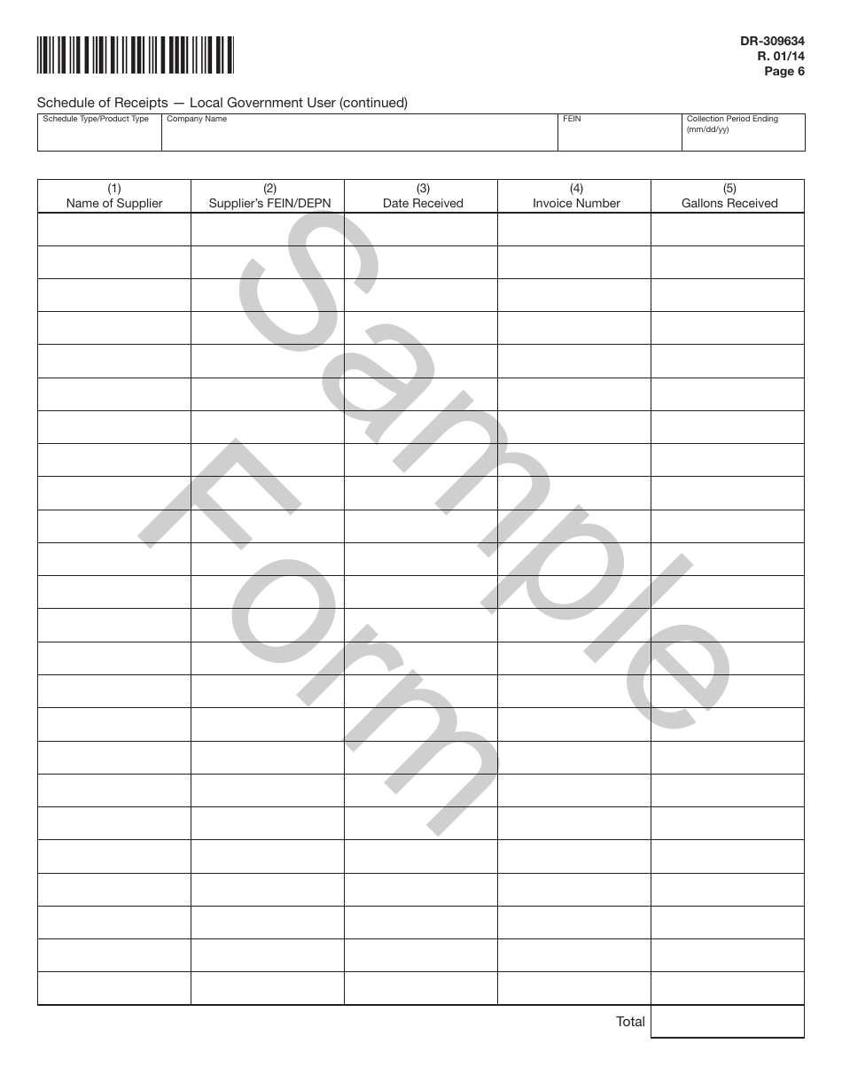 Form DR-309634 Local Government User of Diesel Fuel Tax Return - Sample - Florida, Page 6