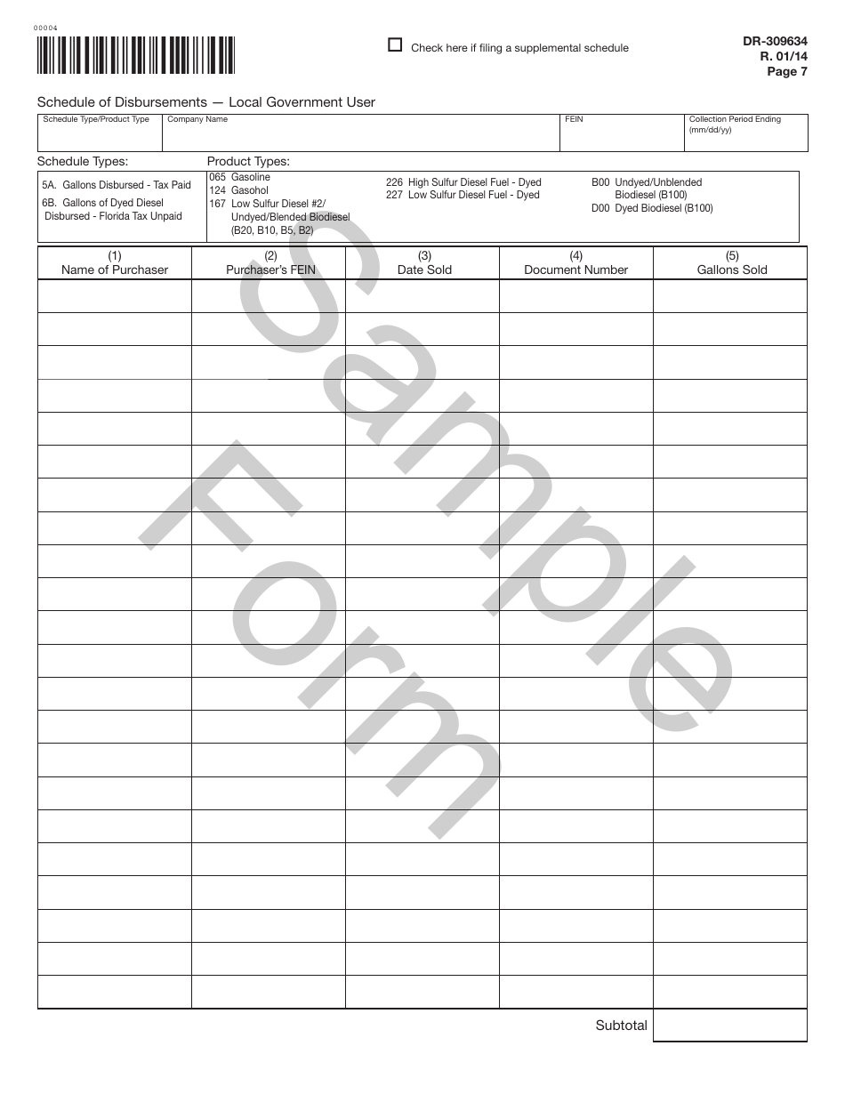 Form DR-309634 Local Government User of Diesel Fuel Tax Return - Sample - Florida, Page 7