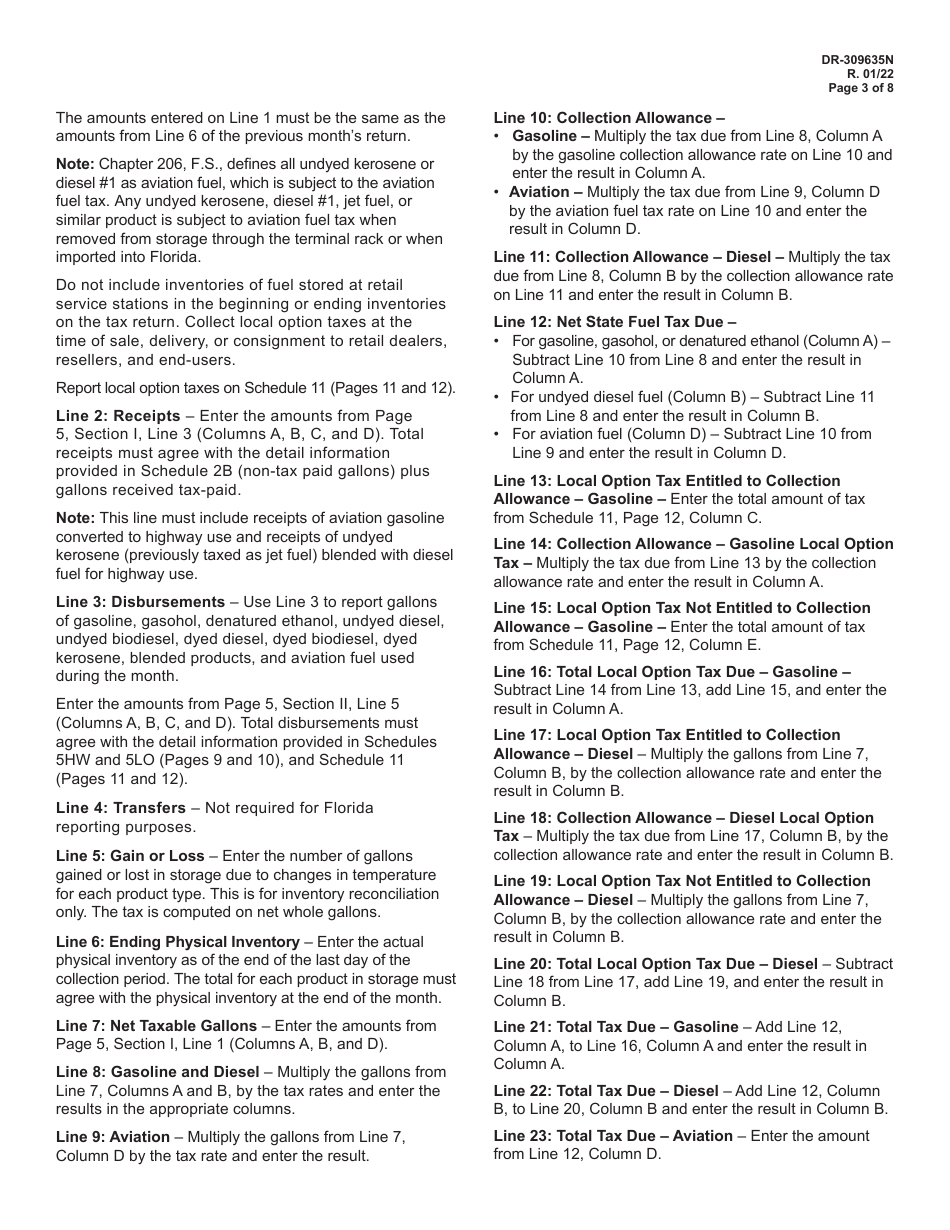 Instructions for Form DR-309635 Blender Fuel Tax Return - Florida, Page 3