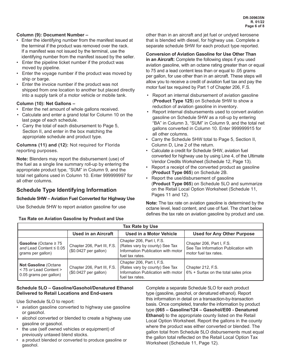 Instructions for Form DR-309635 Blender Fuel Tax Return - Florida, Page 6