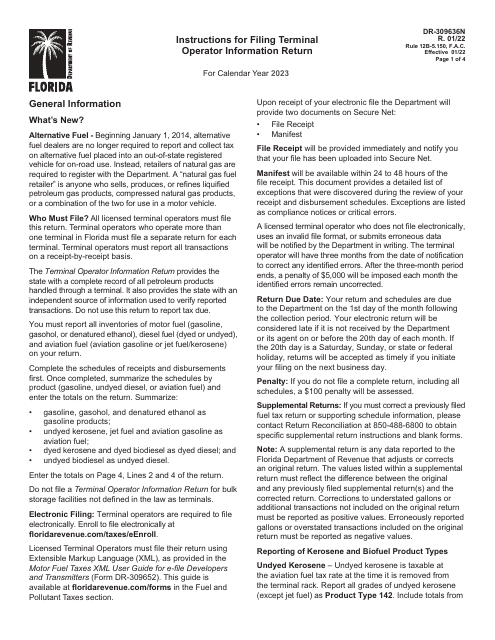 Instructions for Form DR-309636 Terminal Operator Information Return - Florida, 2023