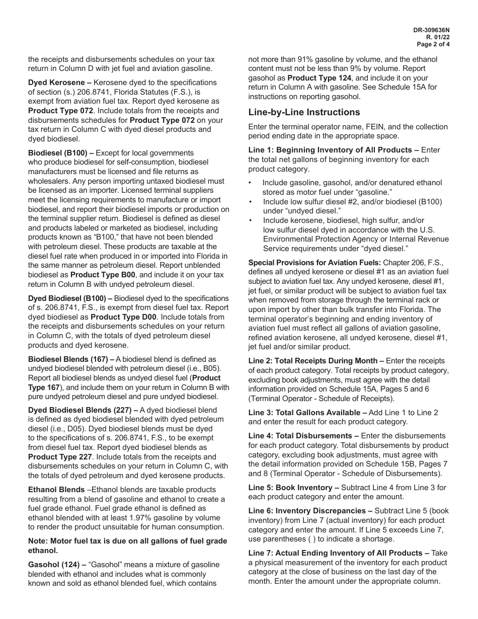 Instructions for Form DR-309636 Terminal Operator Information Return - Florida, Page 2