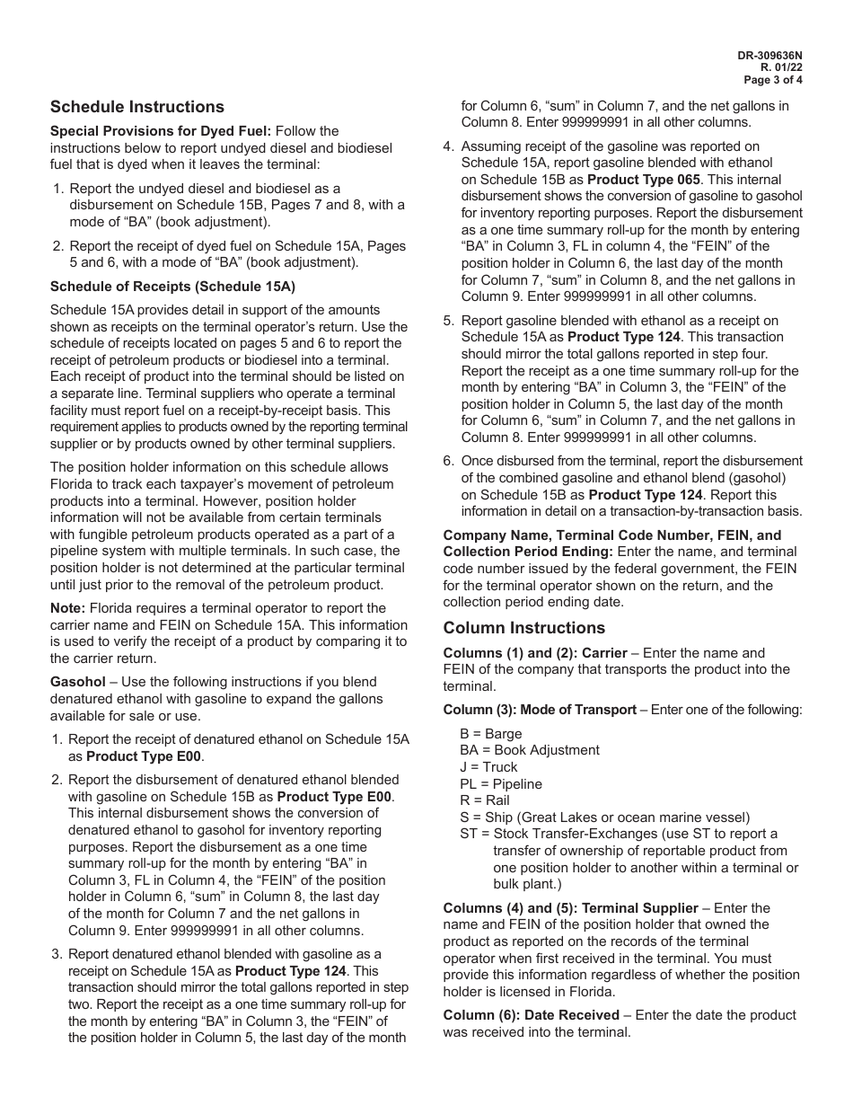 Instructions for Form DR-309636 Terminal Operator Information Return - Florida, Page 3
