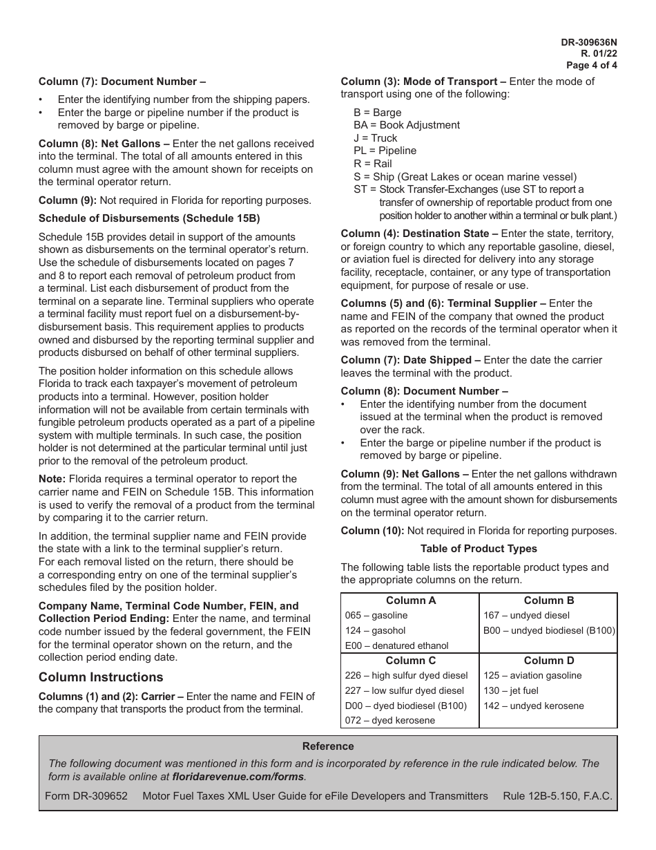 Instructions for Form DR-309636 Terminal Operator Information Return - Florida, Page 4