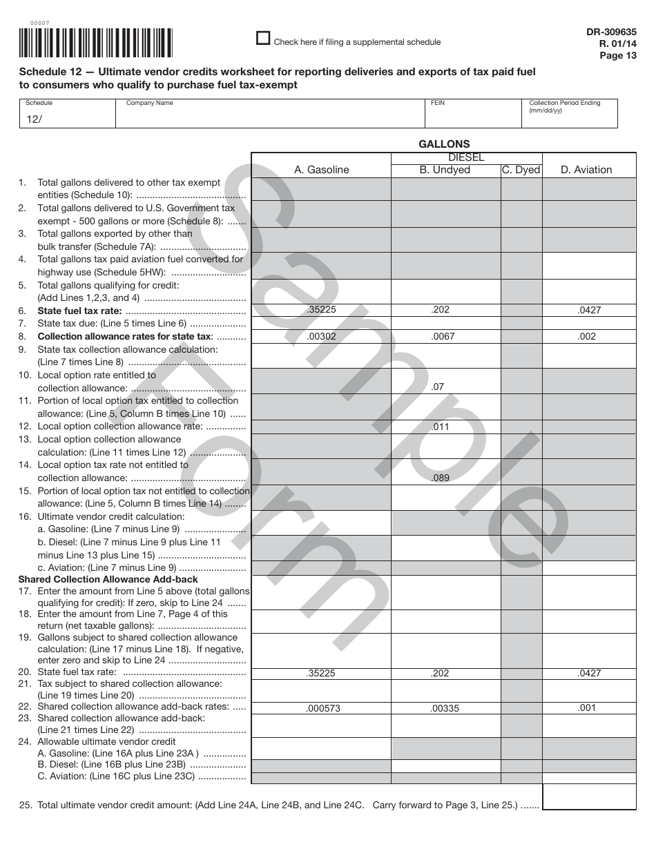 Form DR-309635 Blender Fuel Tax Return - Sample - Florida, Page 13