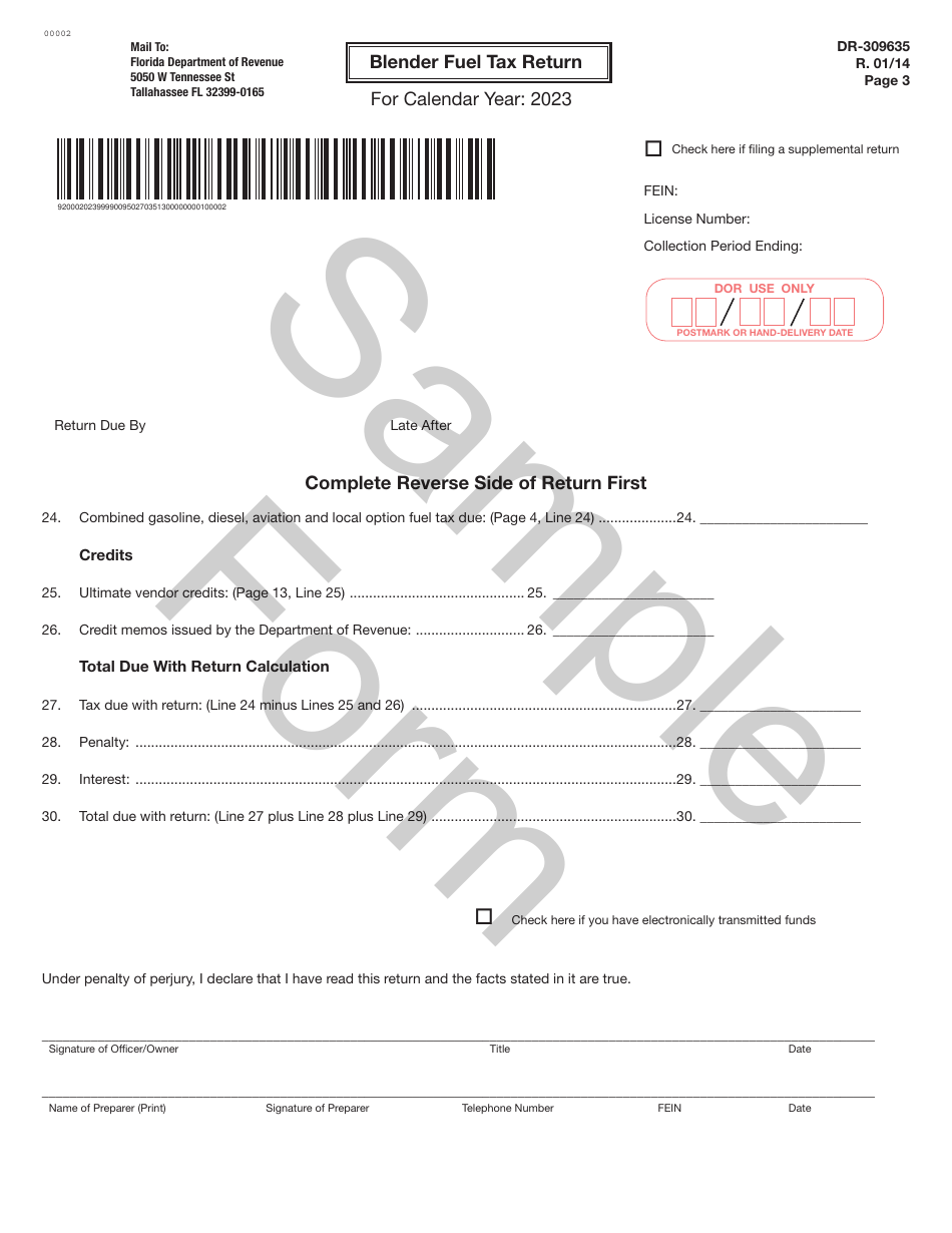 Form DR-309635 Blender Fuel Tax Return - Sample - Florida, Page 3