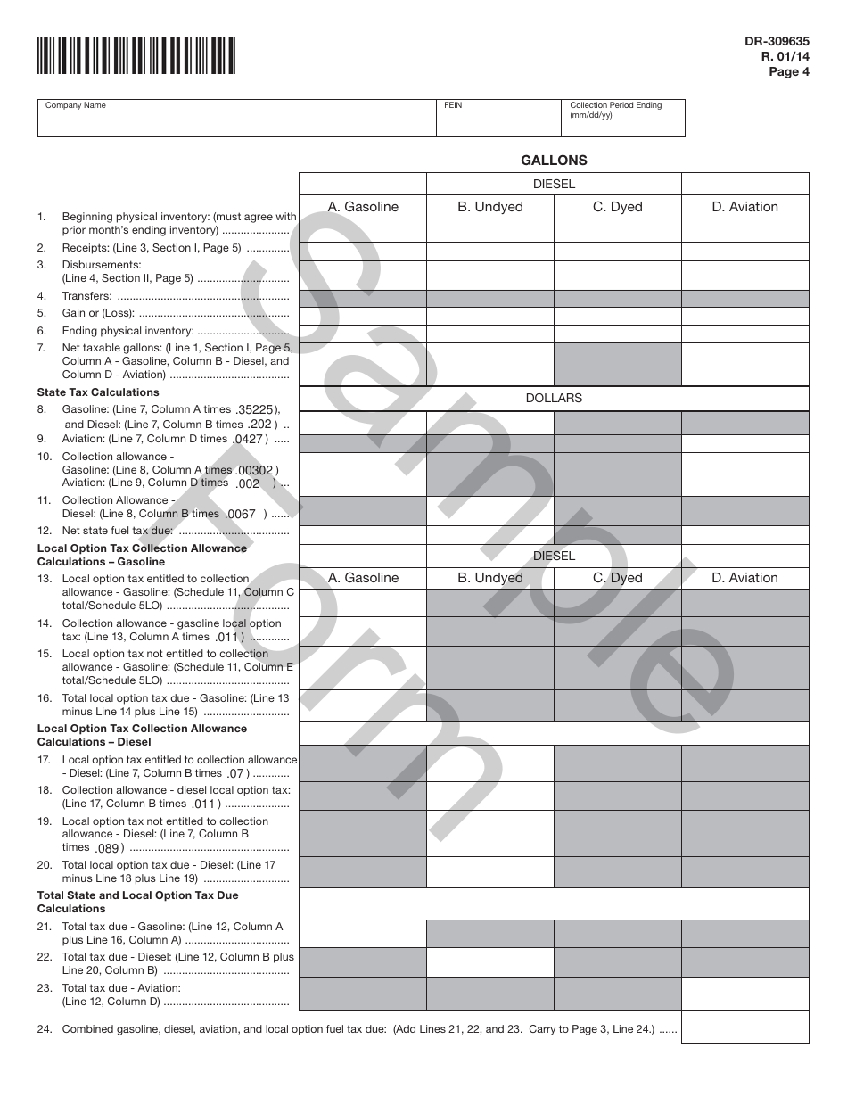 Form DR-309635 Blender Fuel Tax Return - Sample - Florida, Page 4