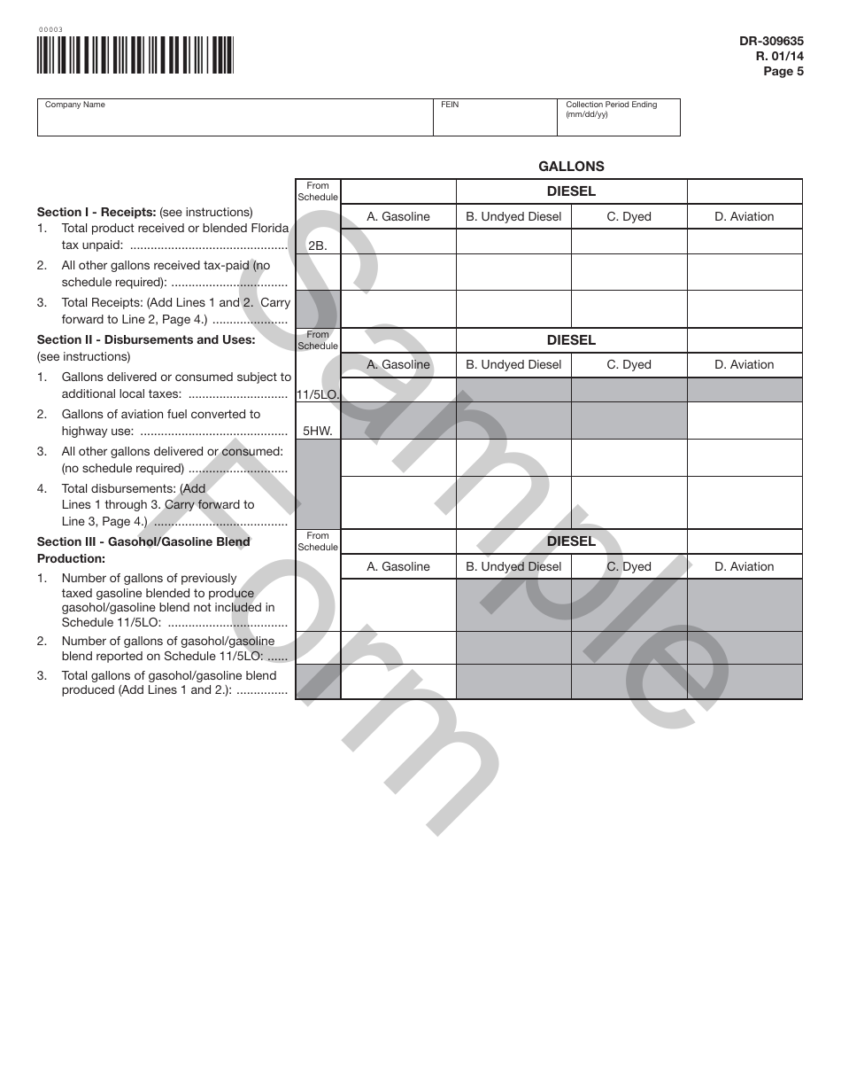 Form DR-309635 Blender Fuel Tax Return - Sample - Florida, Page 5