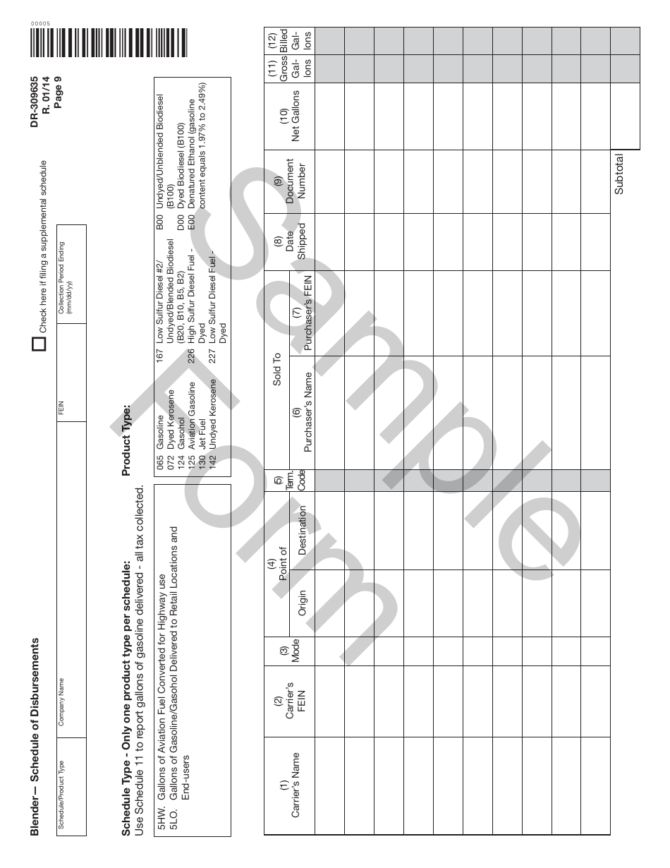 Form DR-309635 Blender Fuel Tax Return - Sample - Florida, Page 9