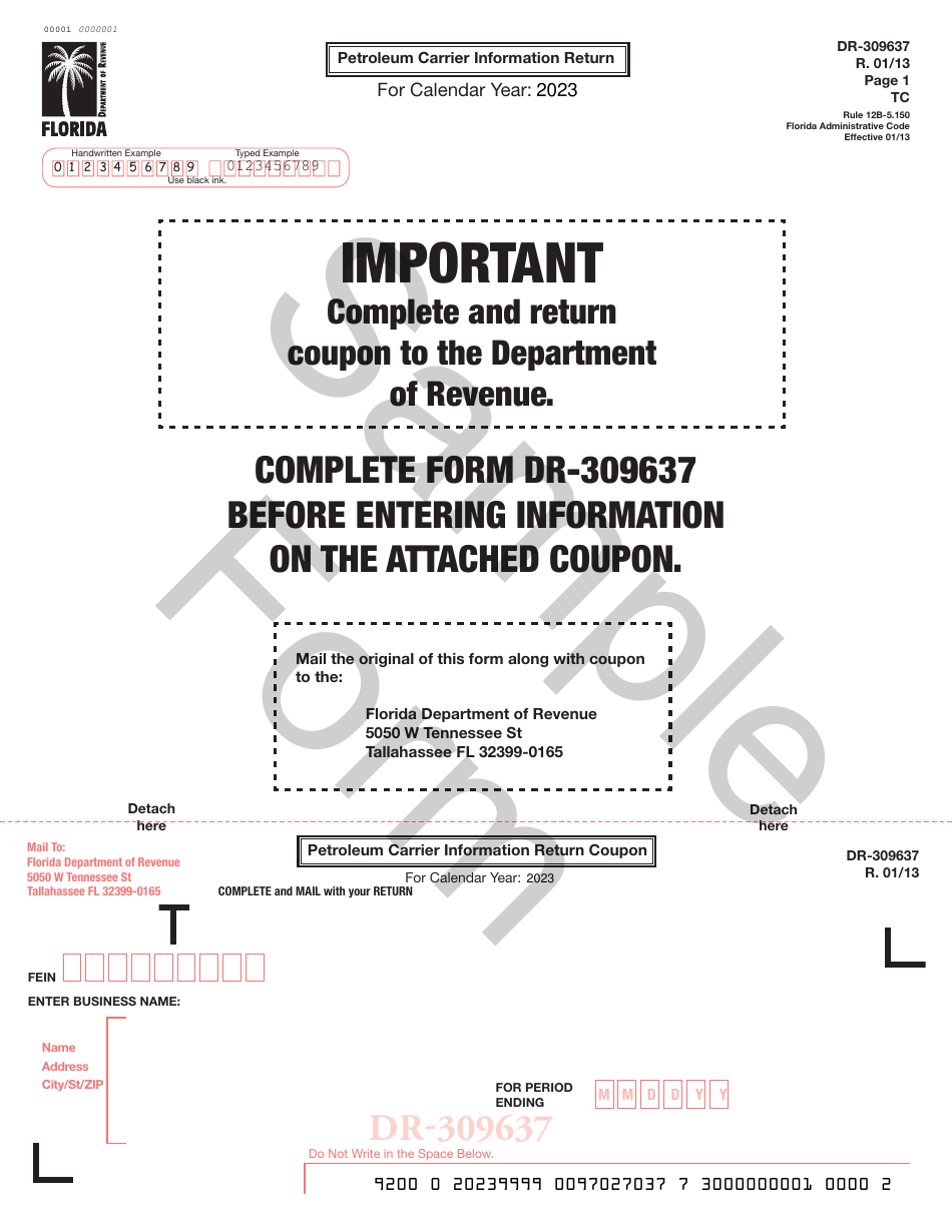 Form DR-309637 Petroleum Carrier Information Return - Sample - Florida, Page 1