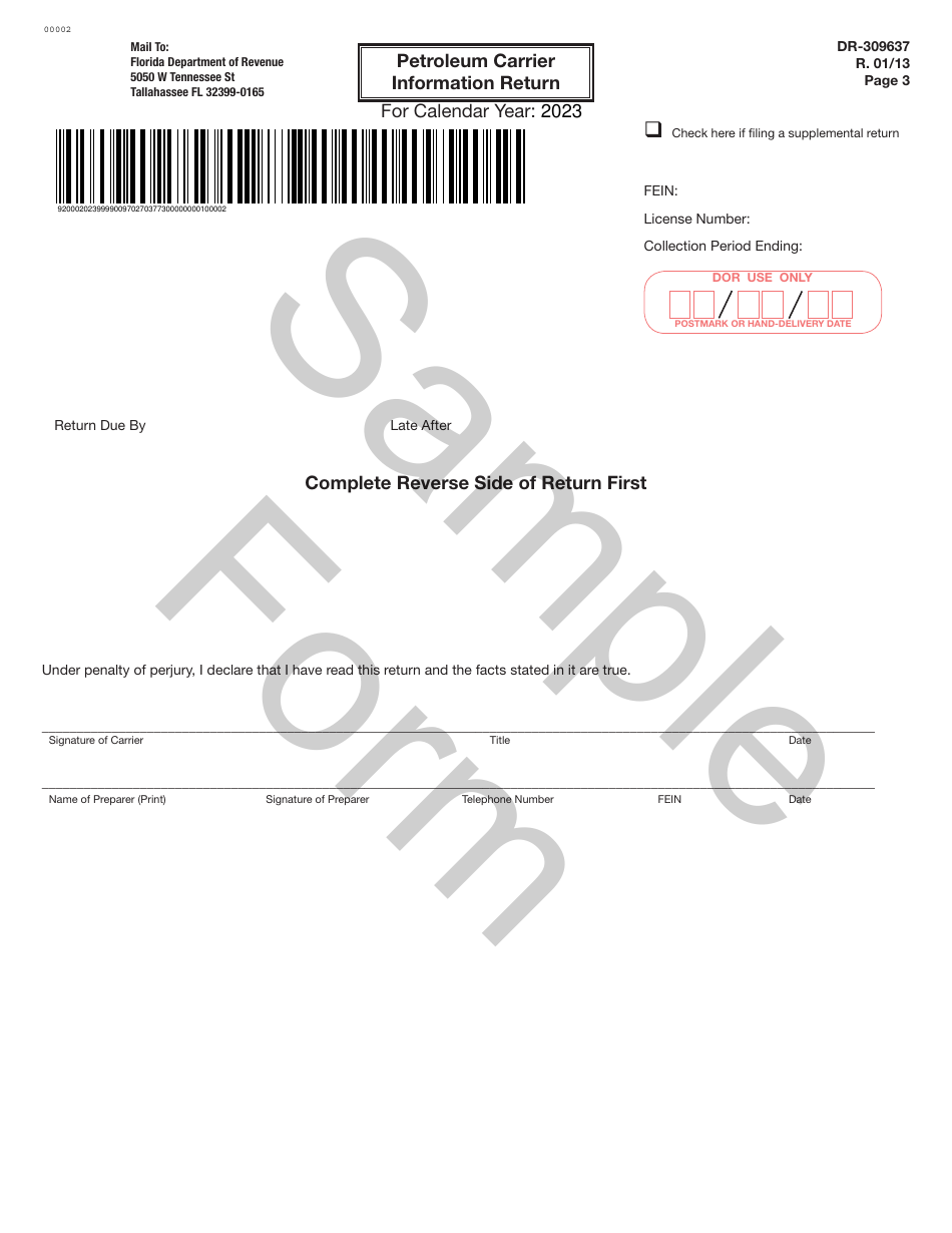 Form DR-309637 Petroleum Carrier Information Return - Sample - Florida, Page 3