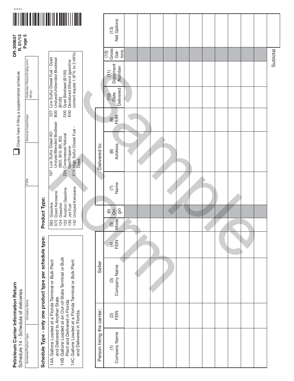 Form DR-309637 Petroleum Carrier Information Return - Sample - Florida, Page 5