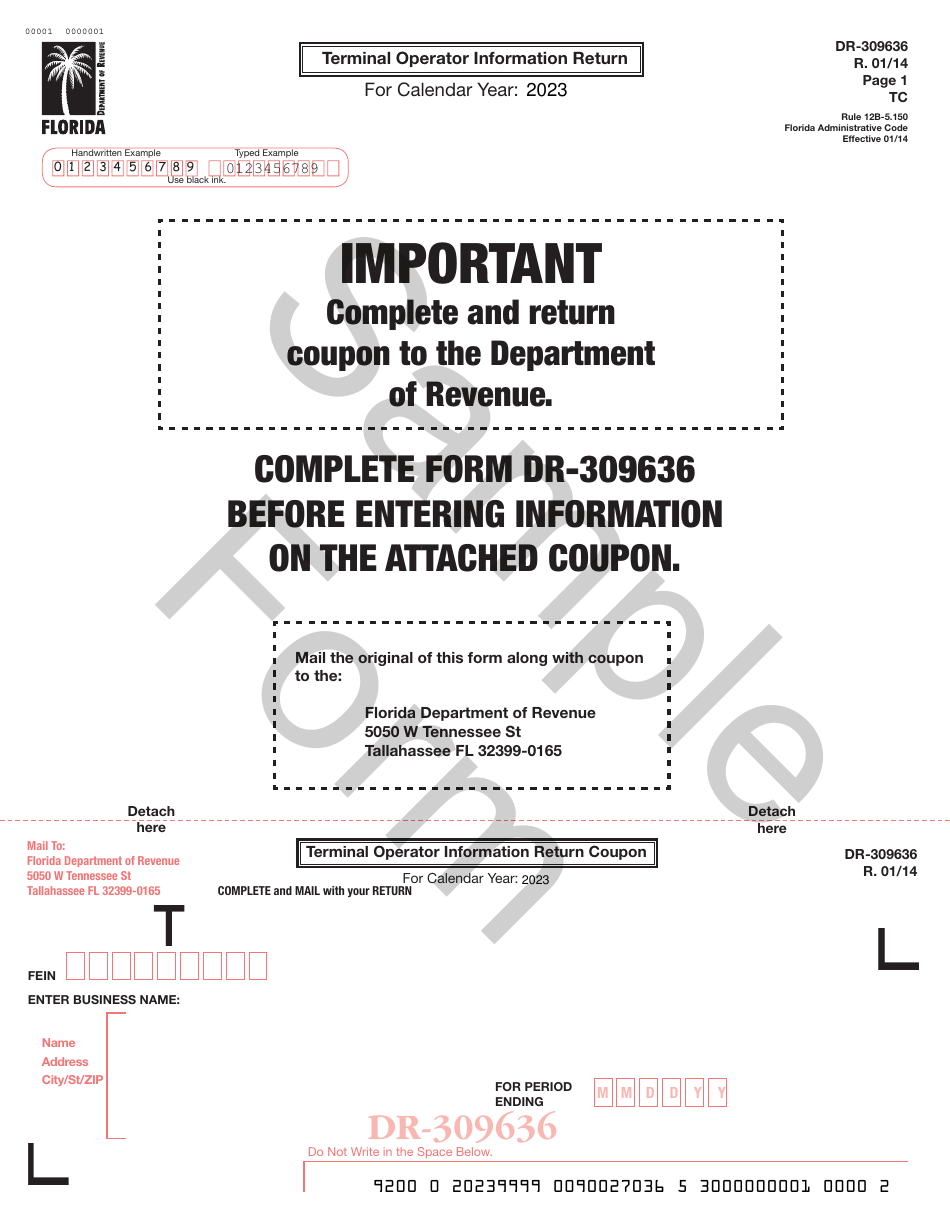 Form DR-309636 Terminal Operator Information Return - Sample - Florida, Page 1