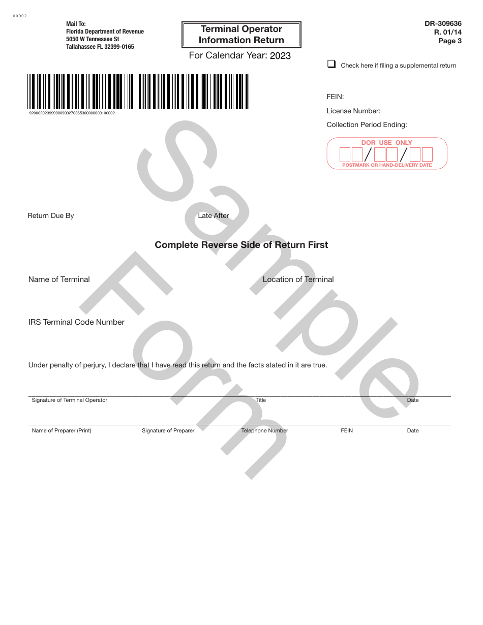 Form DR-309636 Terminal Operator Information Return - Sample - Florida, Page 3