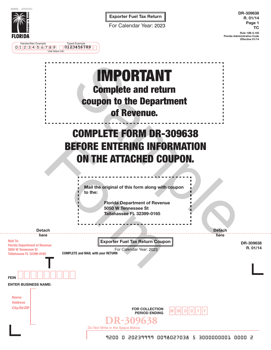 Form DR-309638 Exporter Fuel Tax Return - Sample - Florida, Page 1