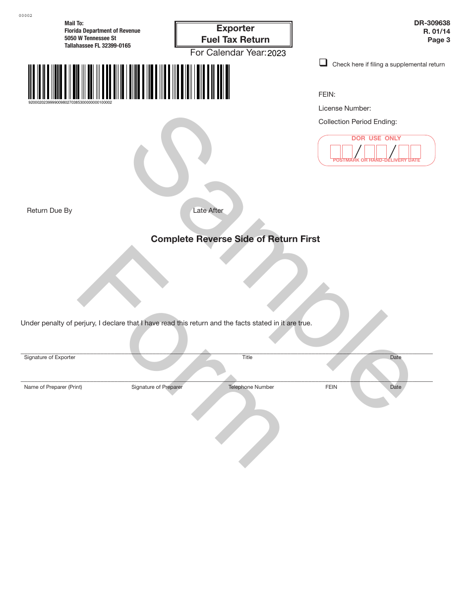 Form DR-309638 Exporter Fuel Tax Return - Sample - Florida, Page 3