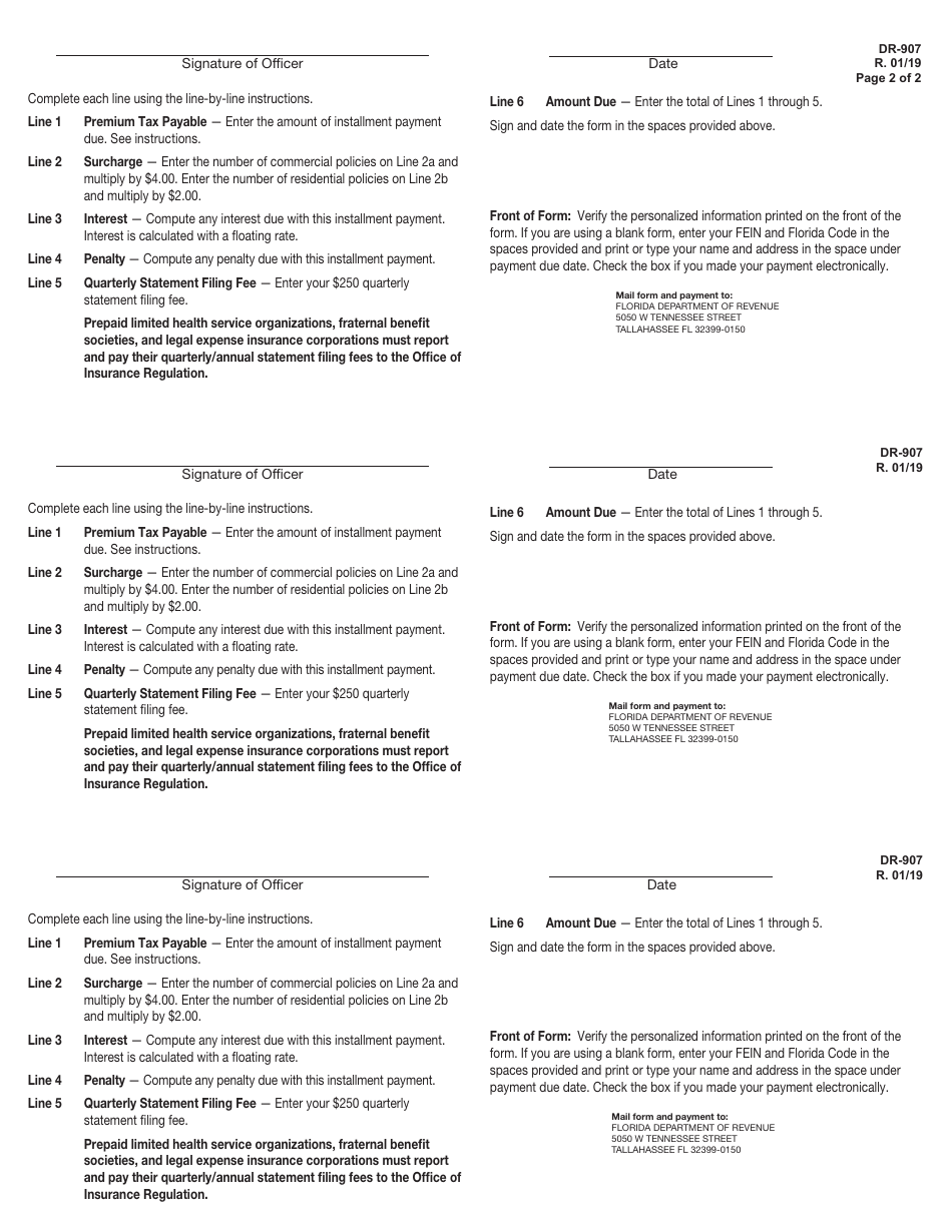 Form DR-907 Insurance Premium Installment Payment - Florida, Page 2
