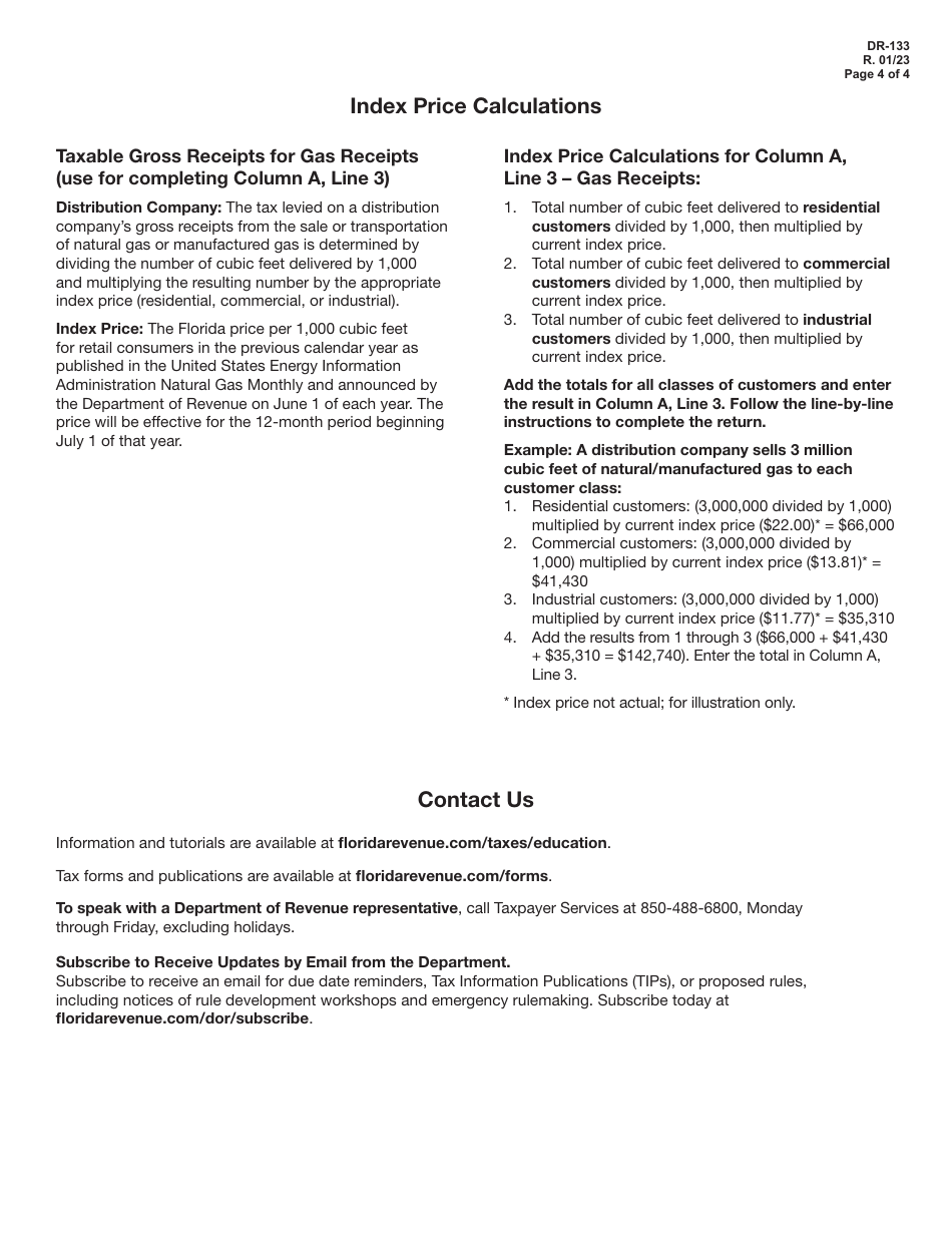 Form DR-133 Gross Receipts Tax Return - Florida, Page 4