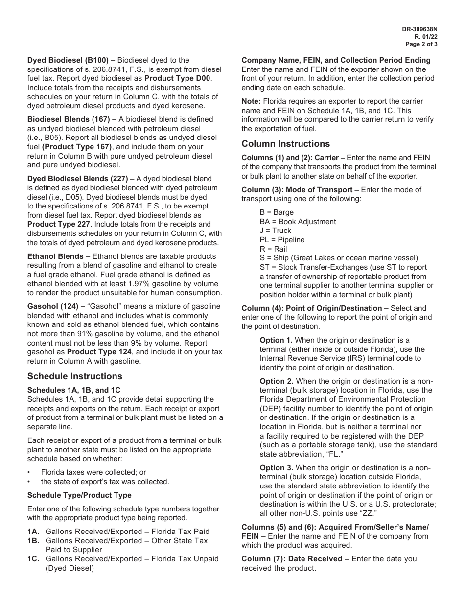 Instructions for Form DR-309638 Exporter Fuel Tax Return - Florida, Page 2