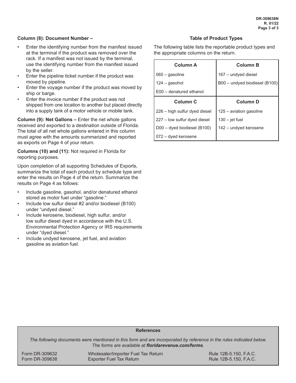 Instructions for Form DR-309638 Exporter Fuel Tax Return - Florida, Page 3