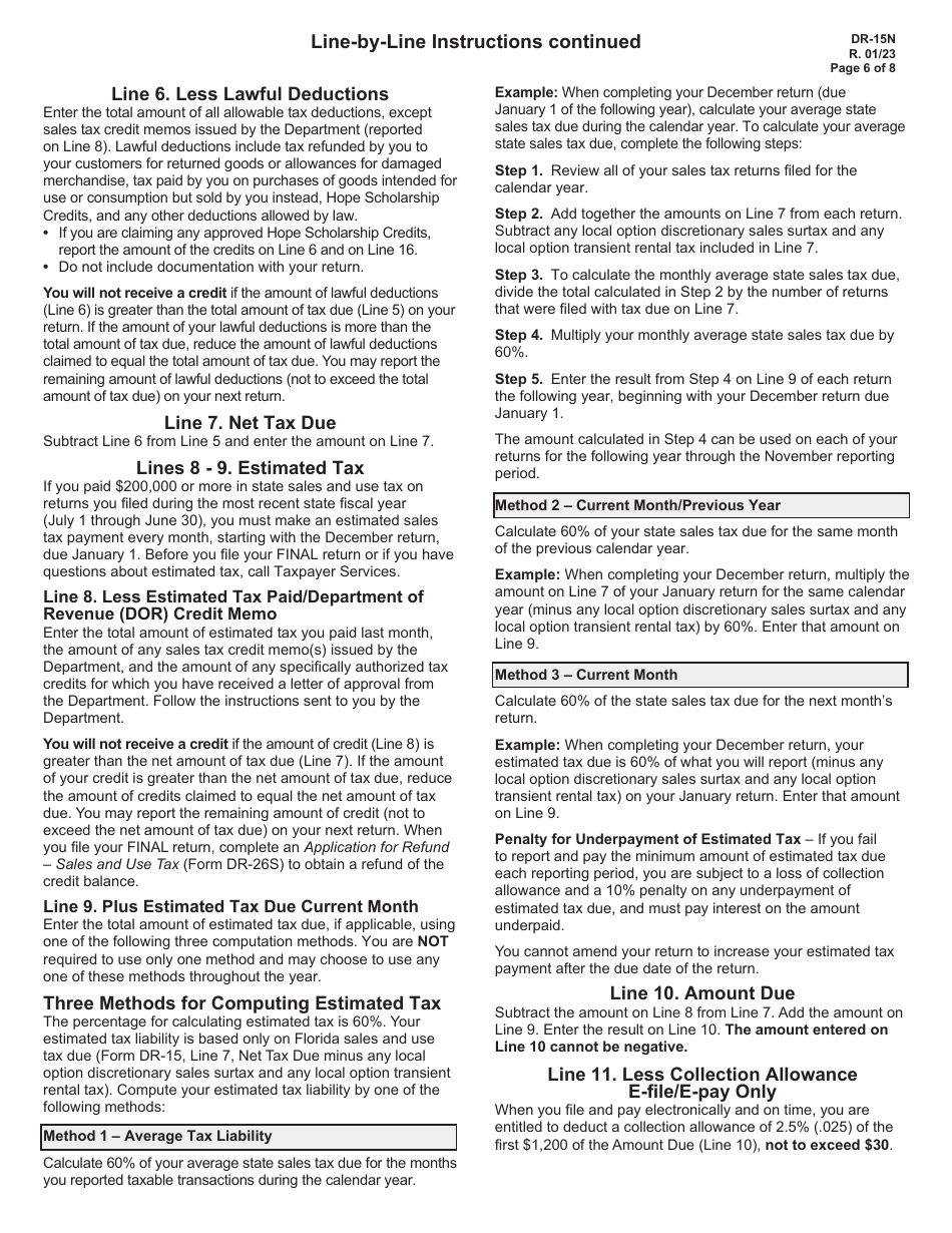 Instructions for Form DR-15 Sales and Use Tax Return - Florida, Page 6