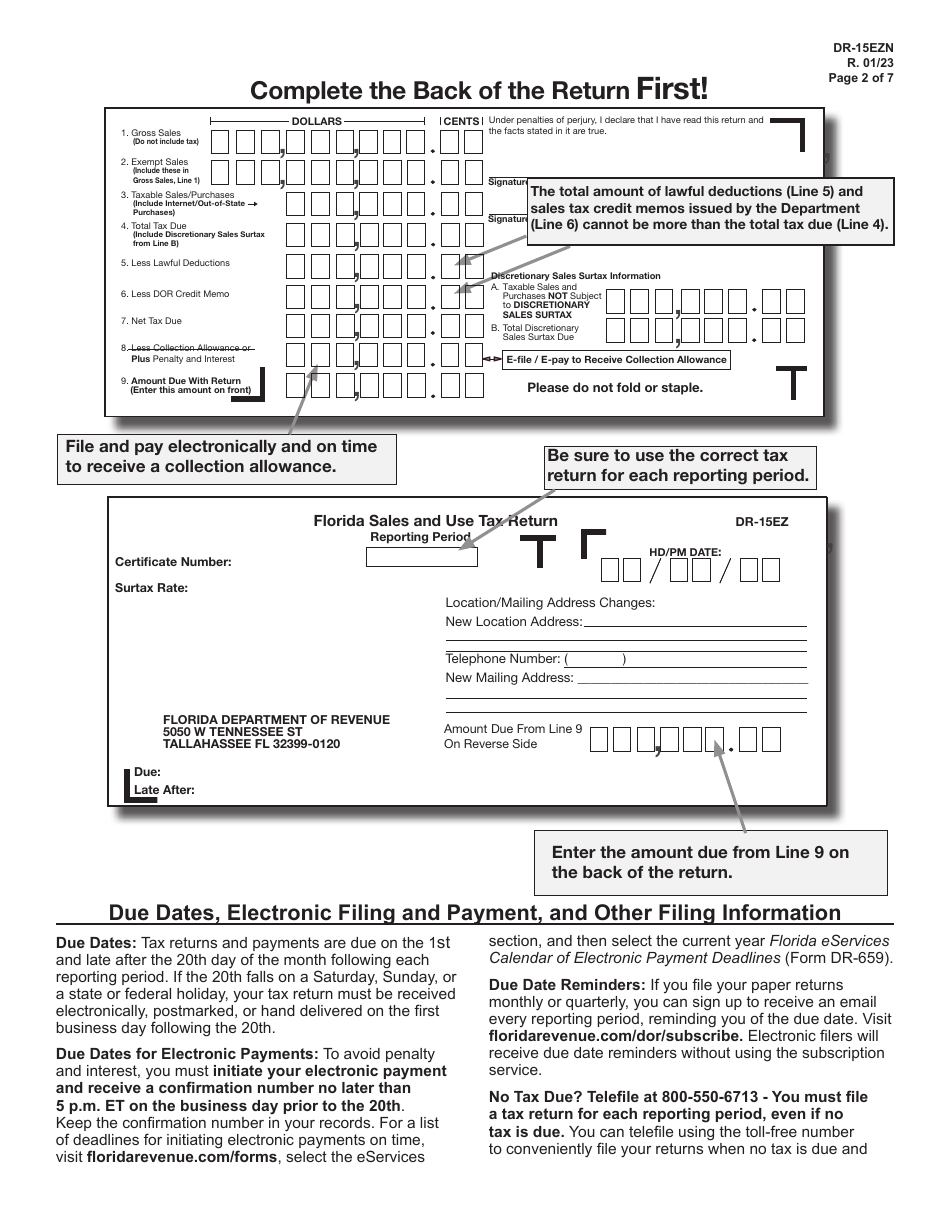 Instructions for Form DR-15EZ Sales and Use Tax Return - Florida, Page 2