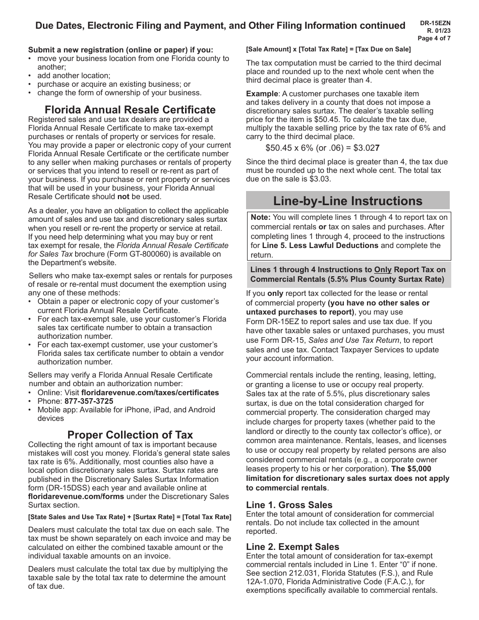Instructions for Form DR-15EZ Sales and Use Tax Return - Florida, Page 4