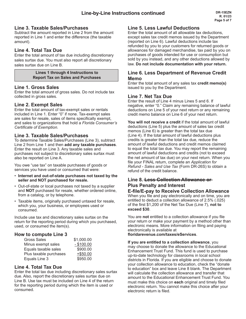 Instructions for Form DR-15EZ Sales and Use Tax Return - Florida, Page 5