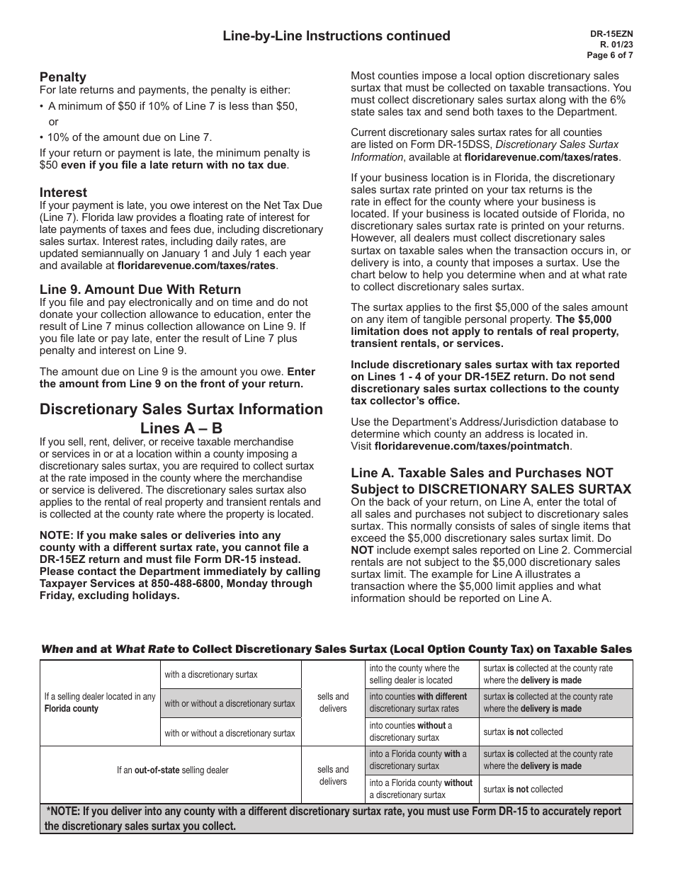 Instructions for Form DR-15EZ Sales and Use Tax Return - Florida, Page 6
