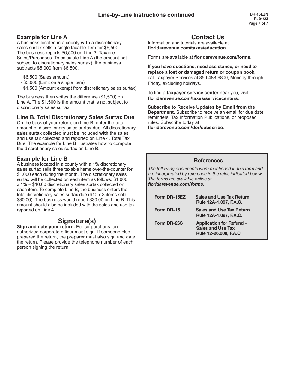 Instructions for Form DR-15EZ Sales and Use Tax Return - Florida, Page 7