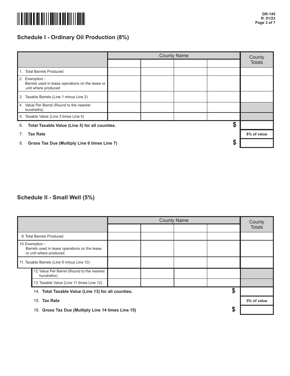 Form Dr 145 Download Printable Pdf Or Fill Online Oil Production Monthly Tax Return Florida 1023