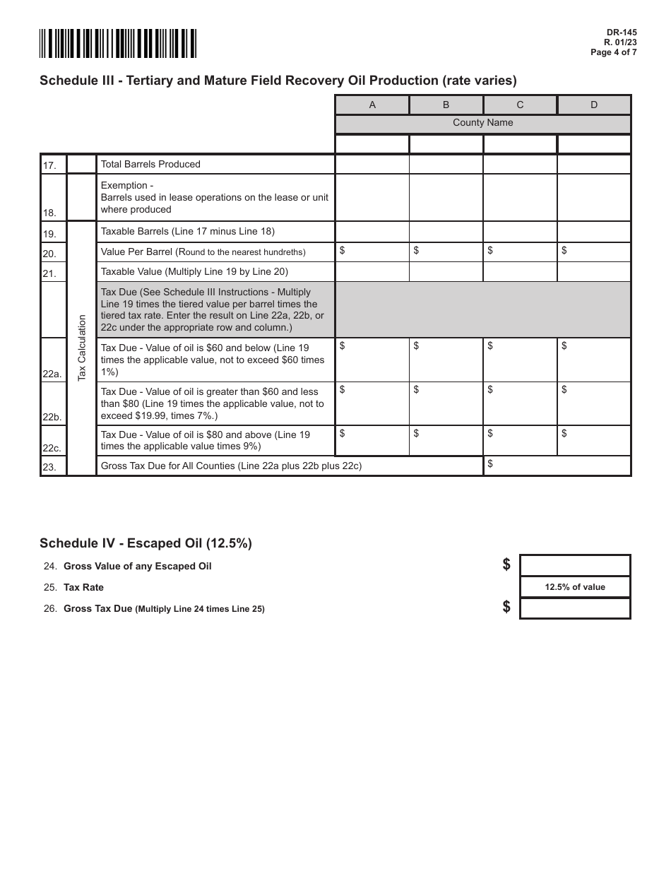 Form DR-145 Oil Production Monthly Tax Return - Florida, Page 4