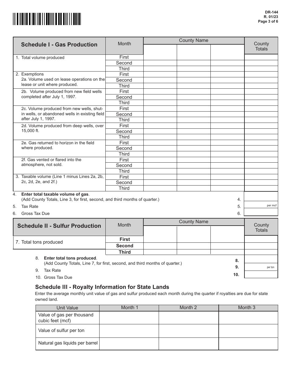 Form DR-144 Gas and Sulfur Production Quarterly Tax Return - Florida, Page 3