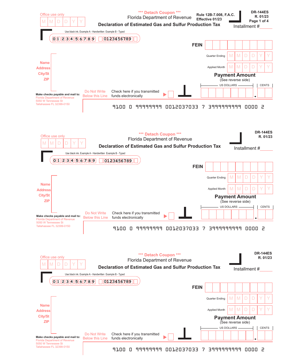 Form DR-144 Gas and Sulfur Production Quarterly Tax Return - Florida, Page 7