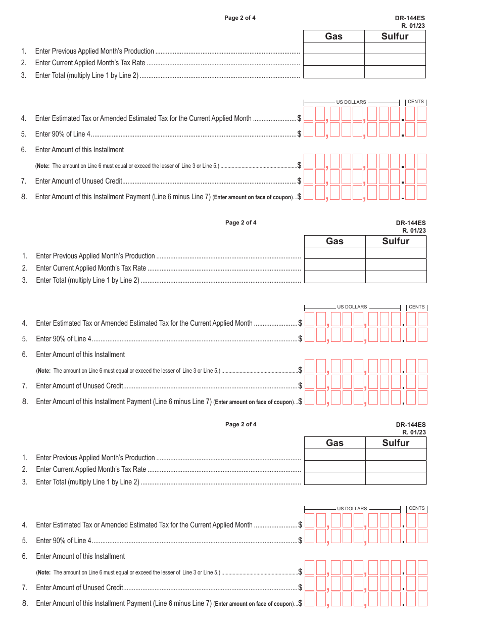 Form Dr 144 Download Printable Pdf Or Fill Online Gas And Sulfur Production Quarterly Tax Return 3462