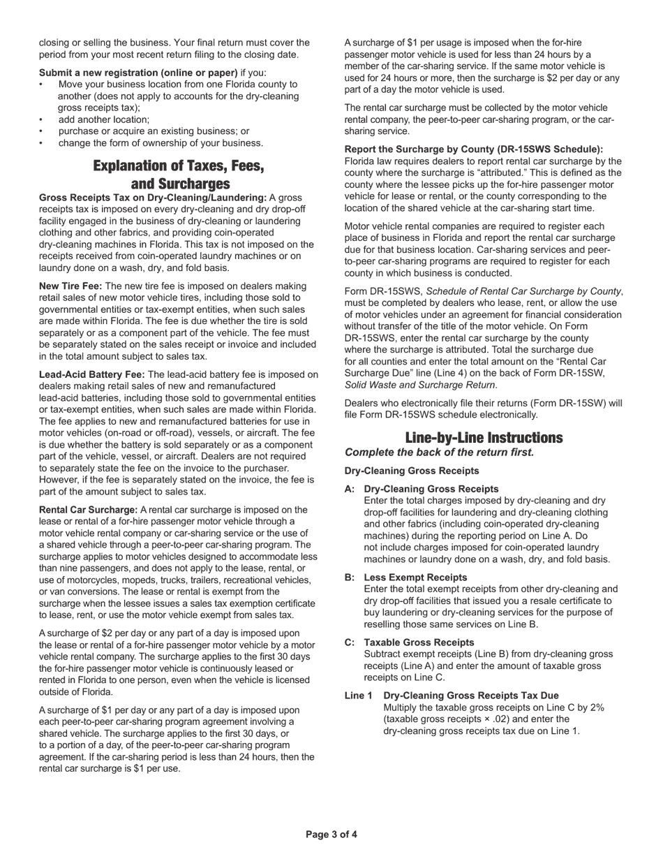 Instructions for Form DR-15SW Solid Waste and Surcharge Return - Florida, Page 3