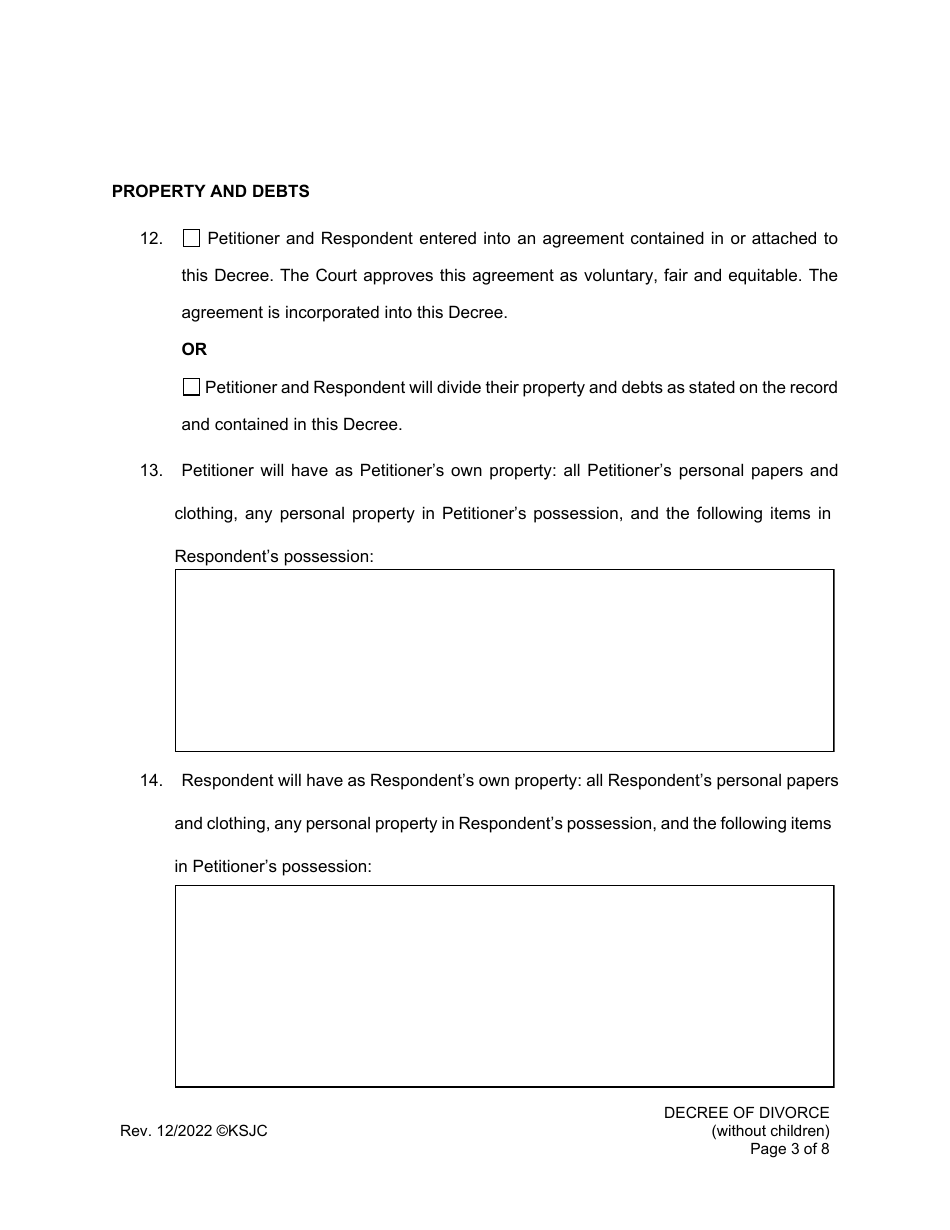 Decree of Divorce (Without Children) - Kansas, Page 3