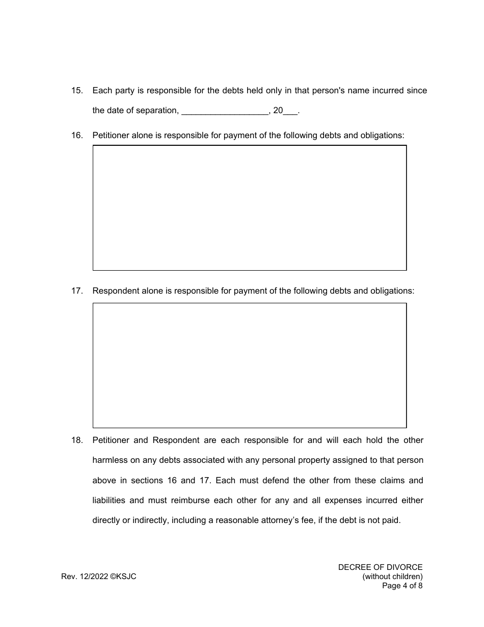 Decree of Divorce (Without Children) - Kansas, Page 4
