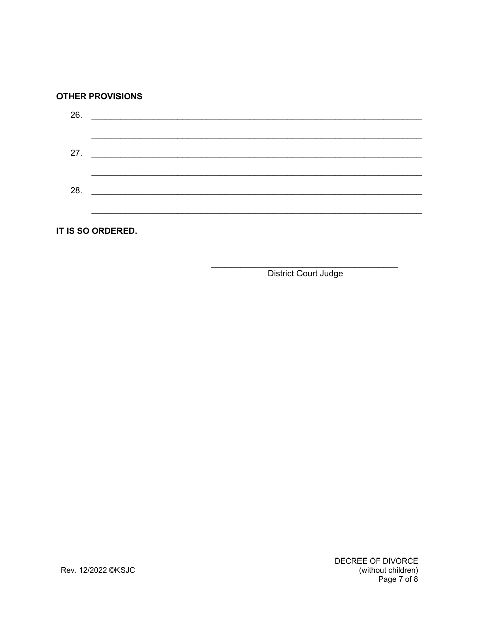Decree of Divorce (Without Children) - Kansas, Page 7