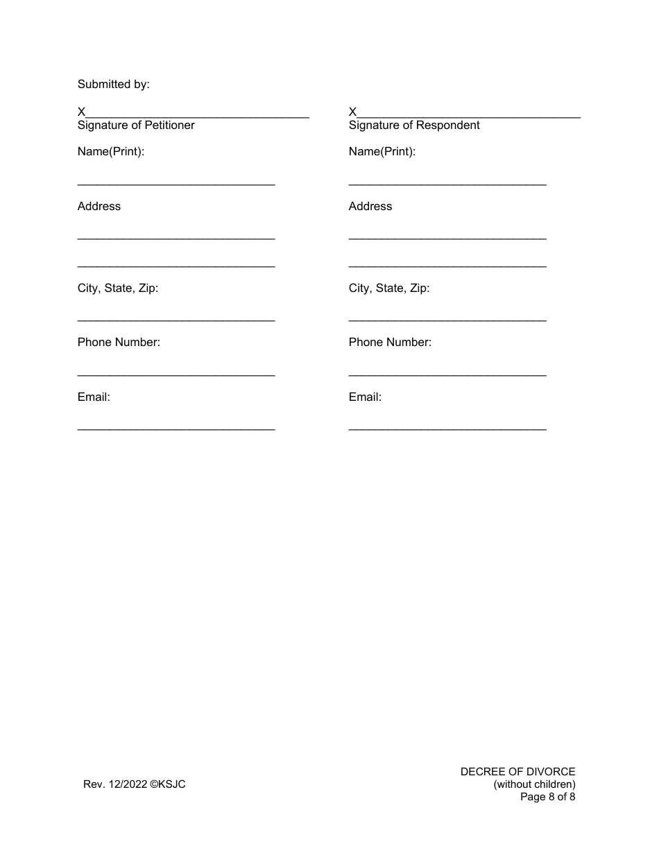 Decree of Divorce (Without Children) - Kansas, Page 8