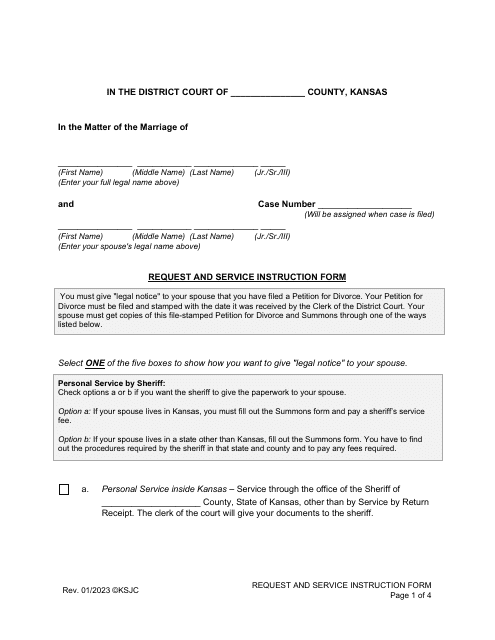 Request and Service Instruction Form - Kansas Download Pdf