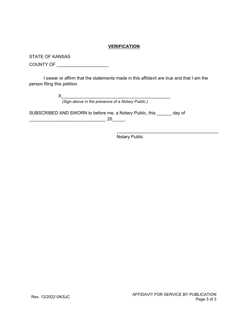 Affidavit for Service by Publication - Kansas, Page 3