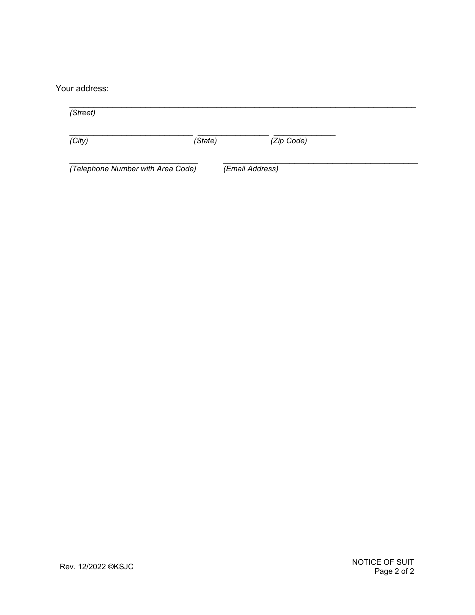 Kansas Notice of Suit Download Fillable PDF 2016 — 2024 | Templateroller