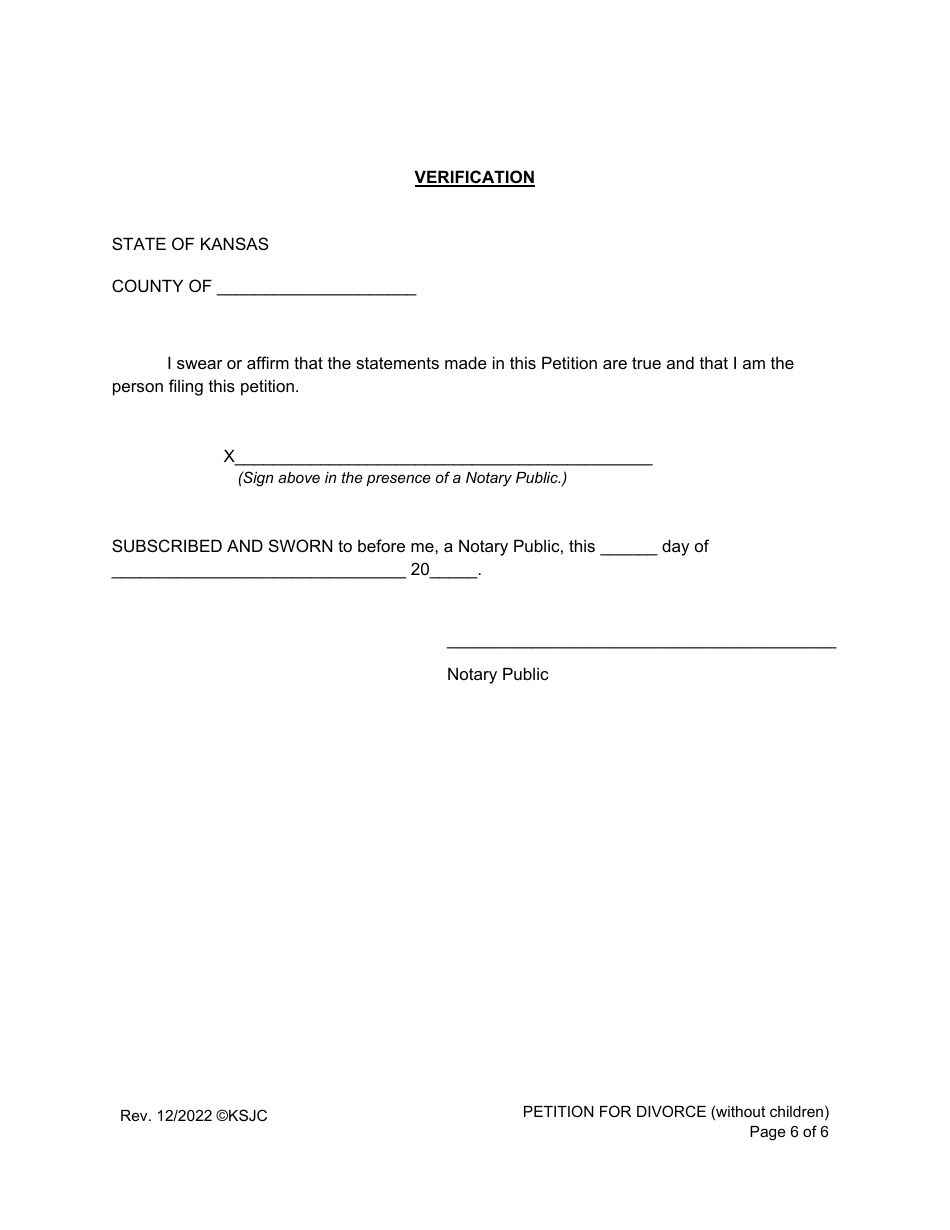 Petition for Divorce (Without Children) - Kansas, Page 6